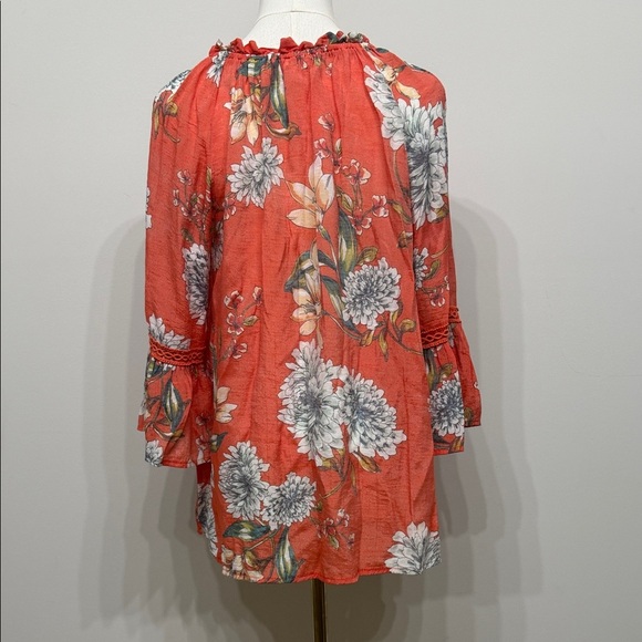 Spense Size M Orange  Floral Tunic Top V-Neck  3/4 Flare Sleeve - Picture 6 of 9